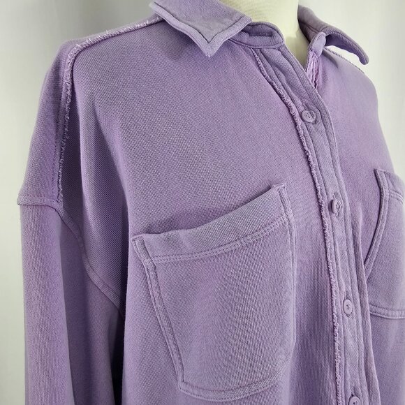 Aerie Lumber Jane Women's Oversized Distressed Shacket Top Lilac Purple Size S - Picture 7 of 14
